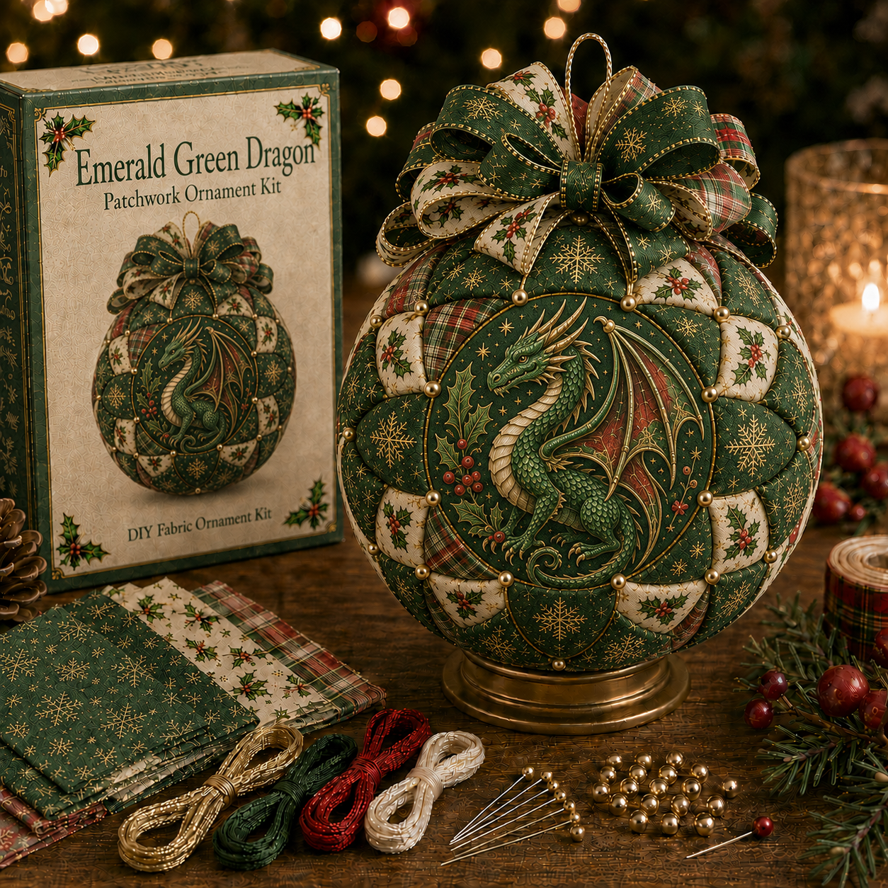 ⏳ Last Day 49% OFF – 🐉🎄 Christmas Dragon Patchwork Ornament DIY Kit | Beginner-Friendly Fabric Craft with Coordinated Materials, Festive Bow & Step-by-Step Guide ✨