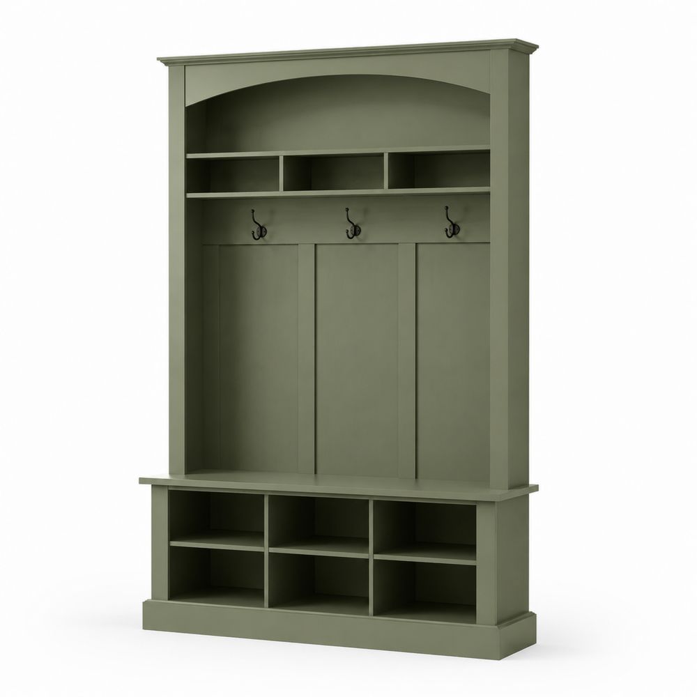 Holzgarderobe Grün 190x120x40 cm mit Regalen und Haken