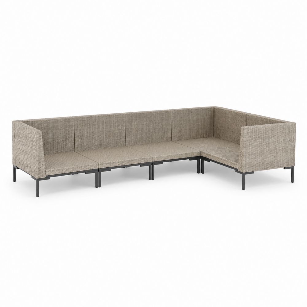 Garten Ecksofa L-Form Polyrattan Stahl Beige