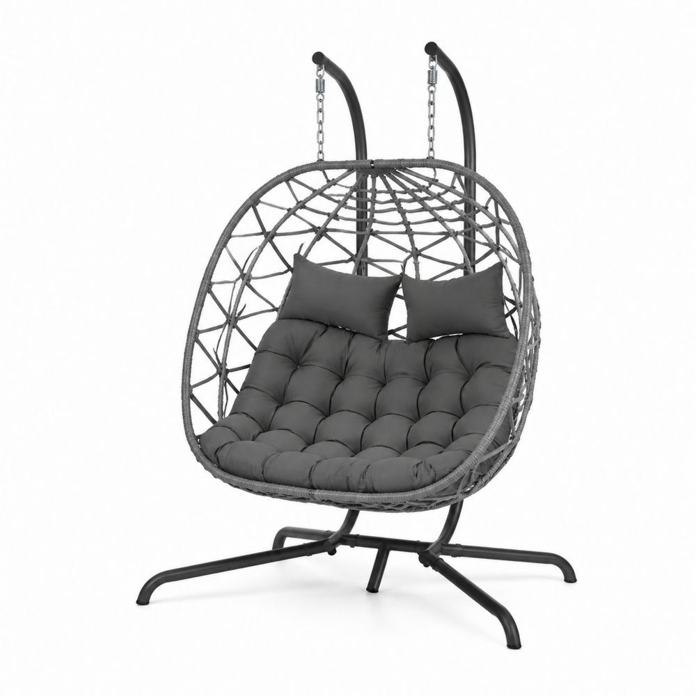 Hängesessel aus Polyrattan mit Stahlgestell und Polyesterkissen, Dunkelgrau