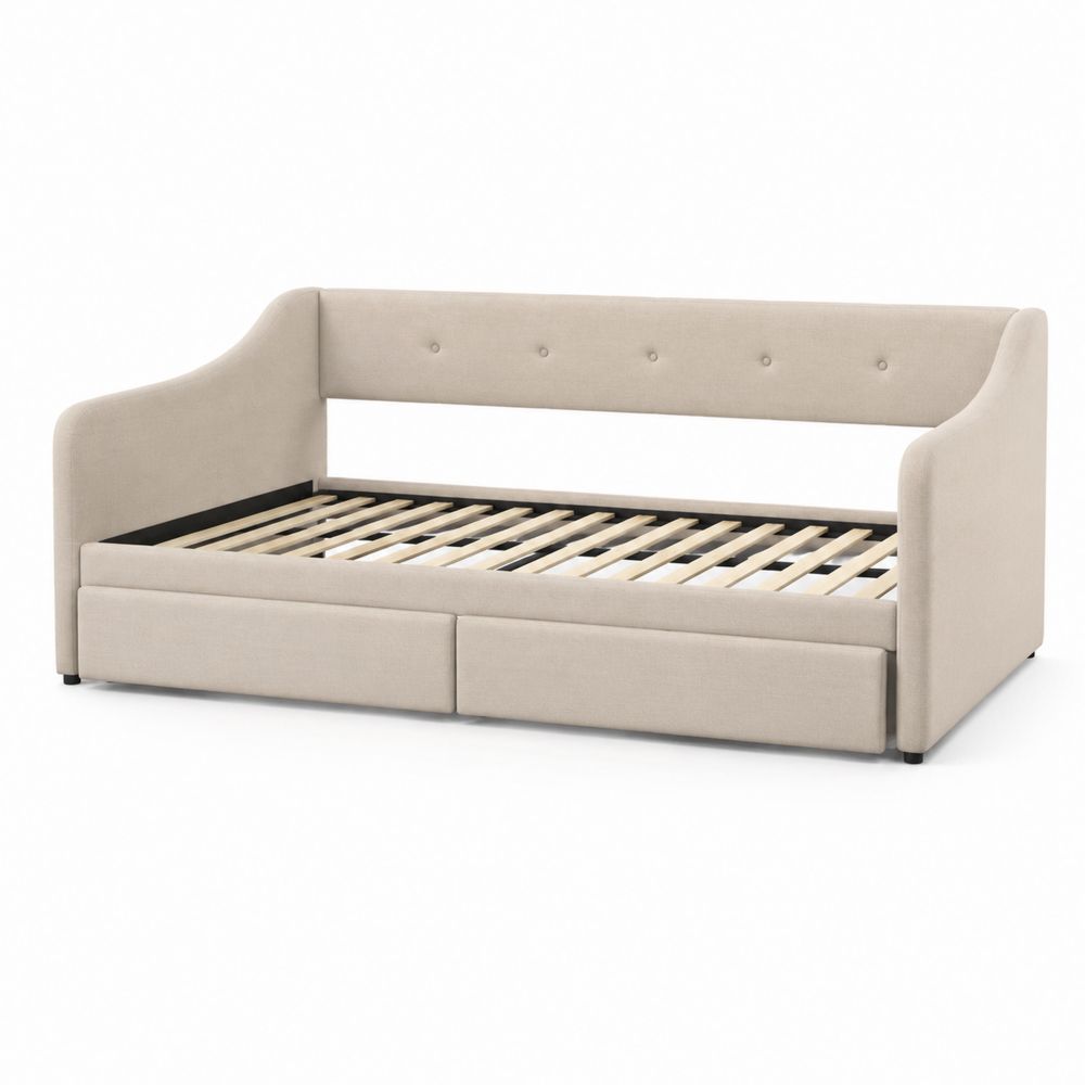 Tagesbett Stoff Holz Beige 200x90 cm