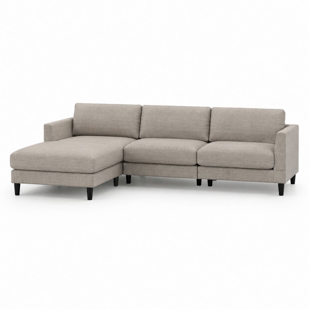 Ecksofa aus Holz und Polyester L-Form Beige