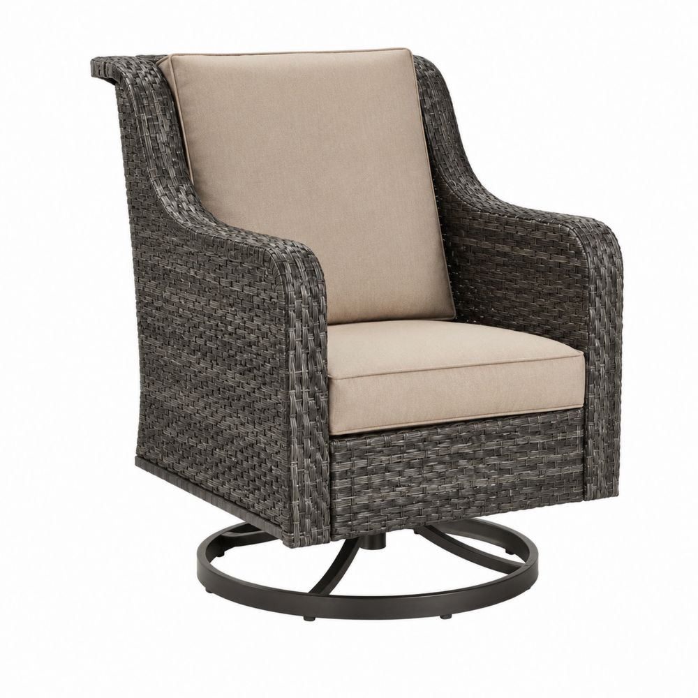 Outdoor Rattan Clubsessel mit Polyesterkissen Grau/Beige