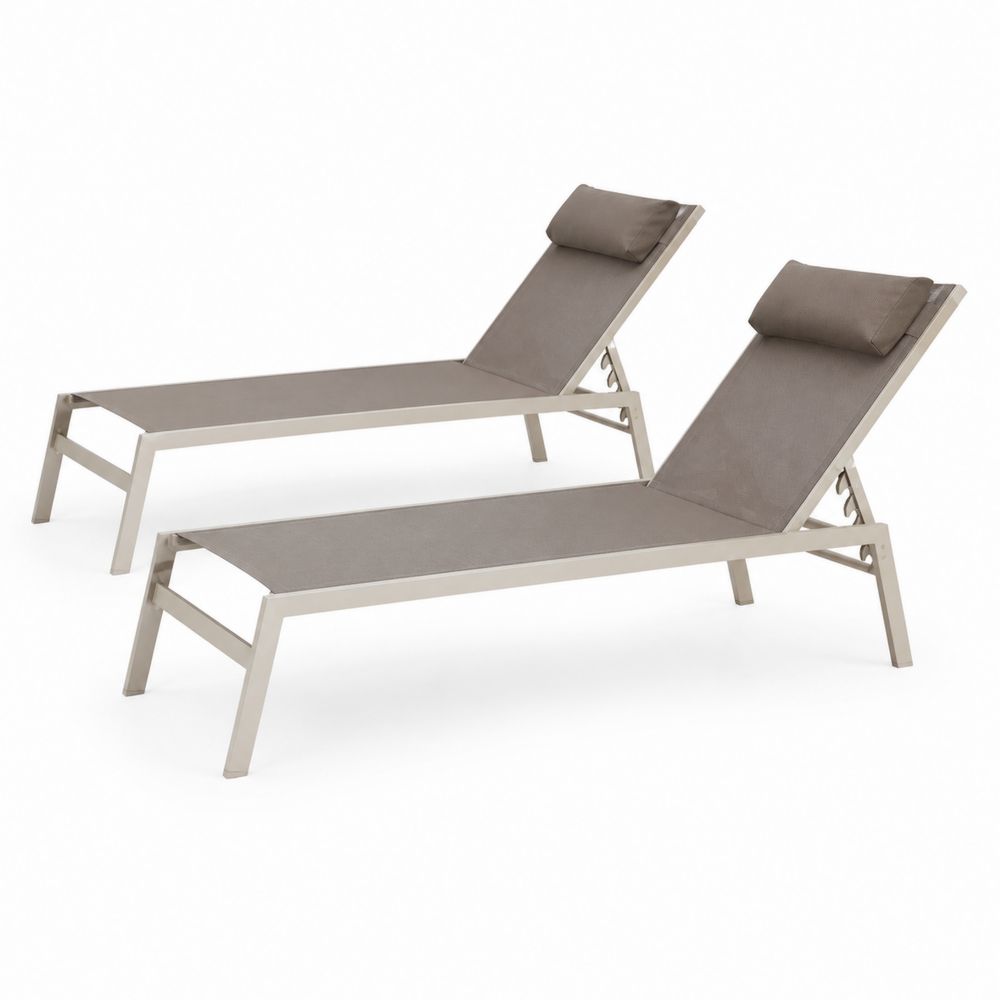 Outdoor-Liegestuhl 2-teilig Set, Aluminium, PVC-beschichtetes Polyester, Braun