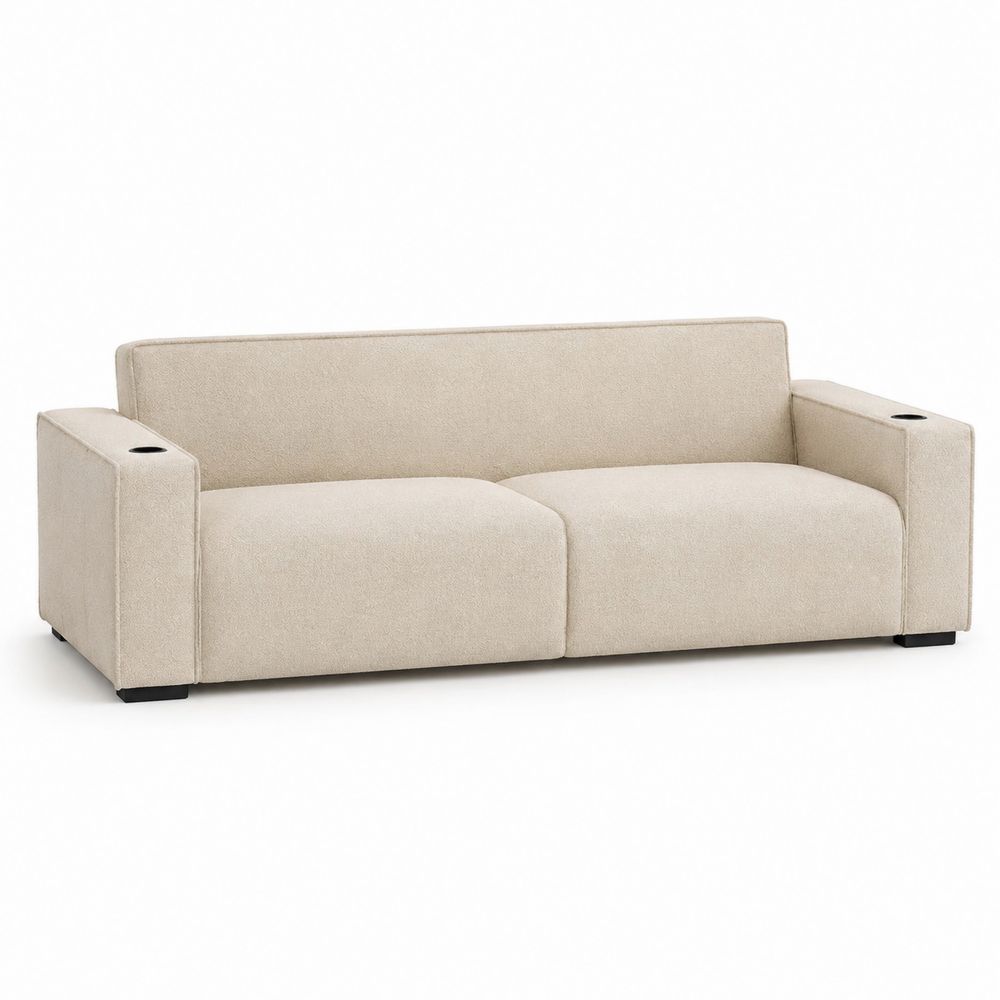 3-Sitzer Sofa Rechteckig Holzrahmen Creme