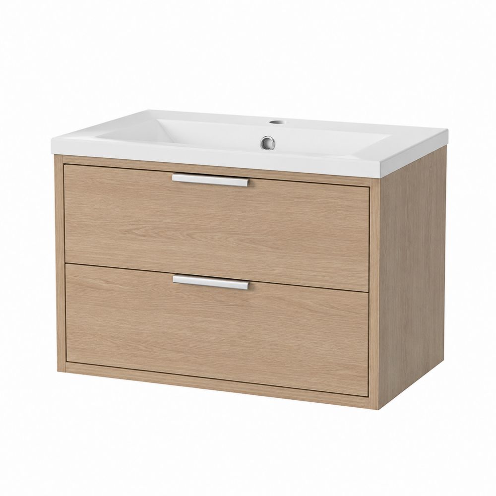 Wandmontierter Waschtischunterschrank 80 cm Eichenholz Weiß