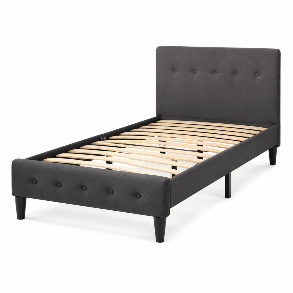 Einzelbett Stoff Massivholz Grau 200x90cm