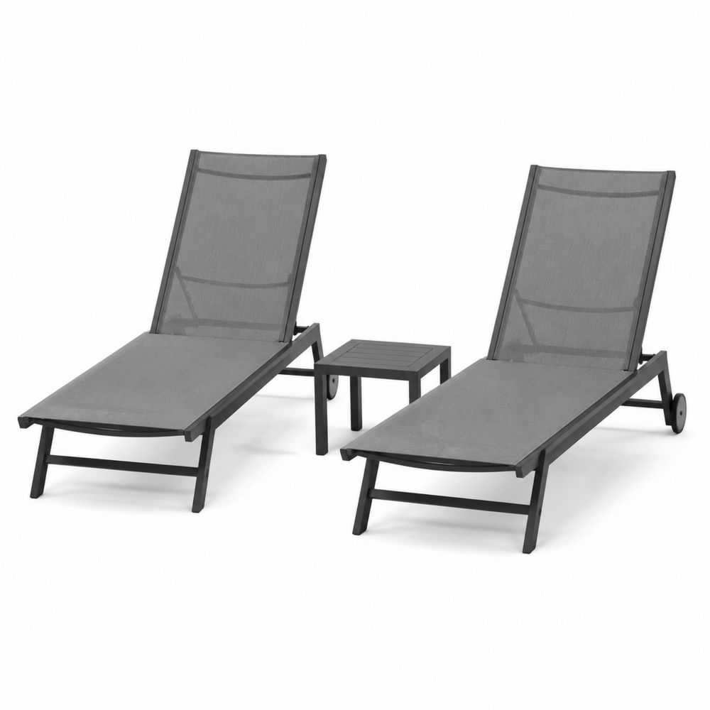 2er Set Aluminium Outdoor-Liegestühle mit grauem Textilene