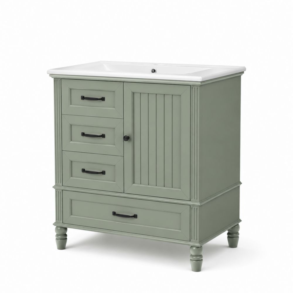 Badezimmerschrank MDF Grün mit Keramikwaschbecken 80x85x50 cm