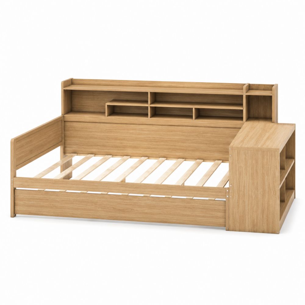 Holztagesbett mit Regal 200x90 cm in Eiche