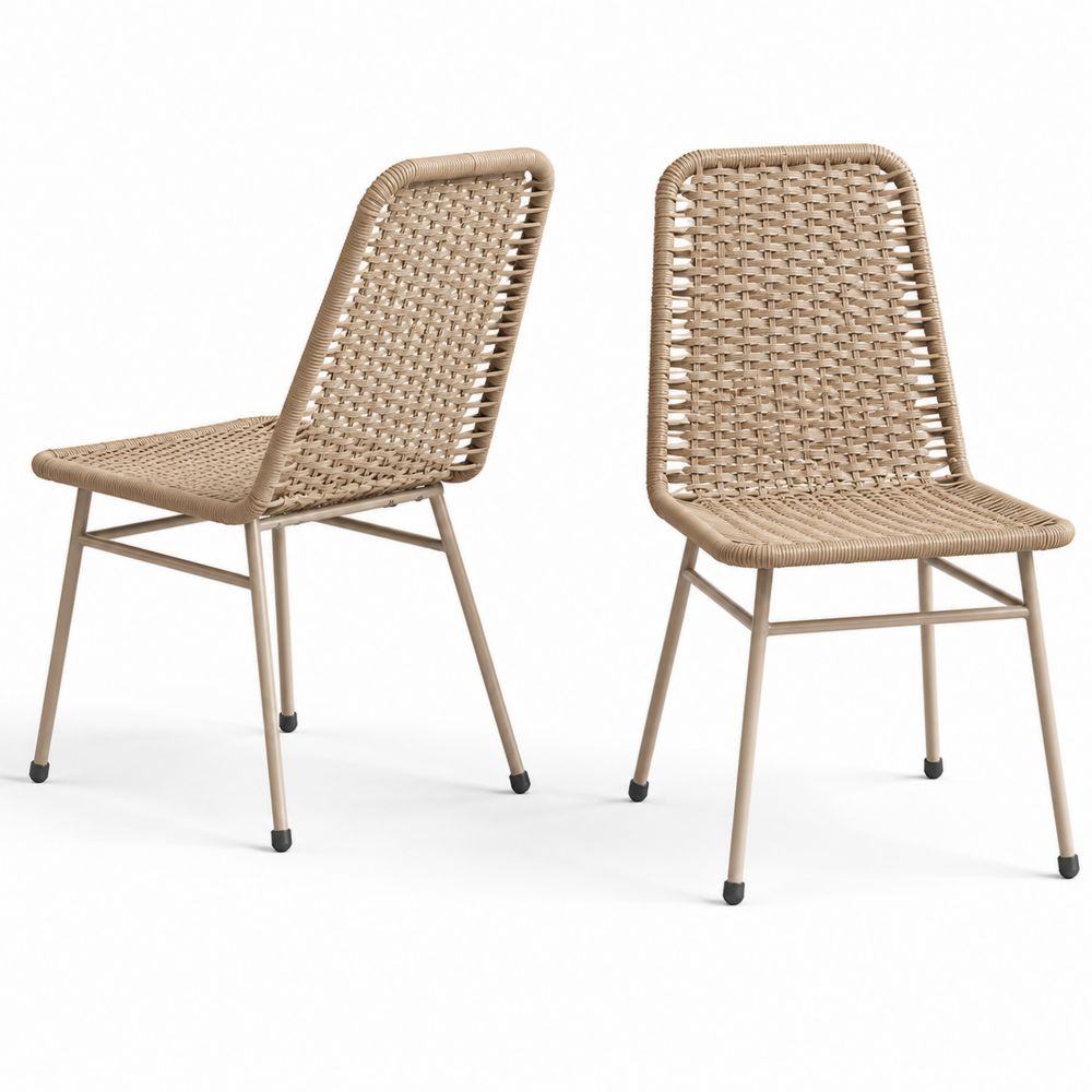 2er Set Outdoor-Stühle Rattan Polyethylen Beige