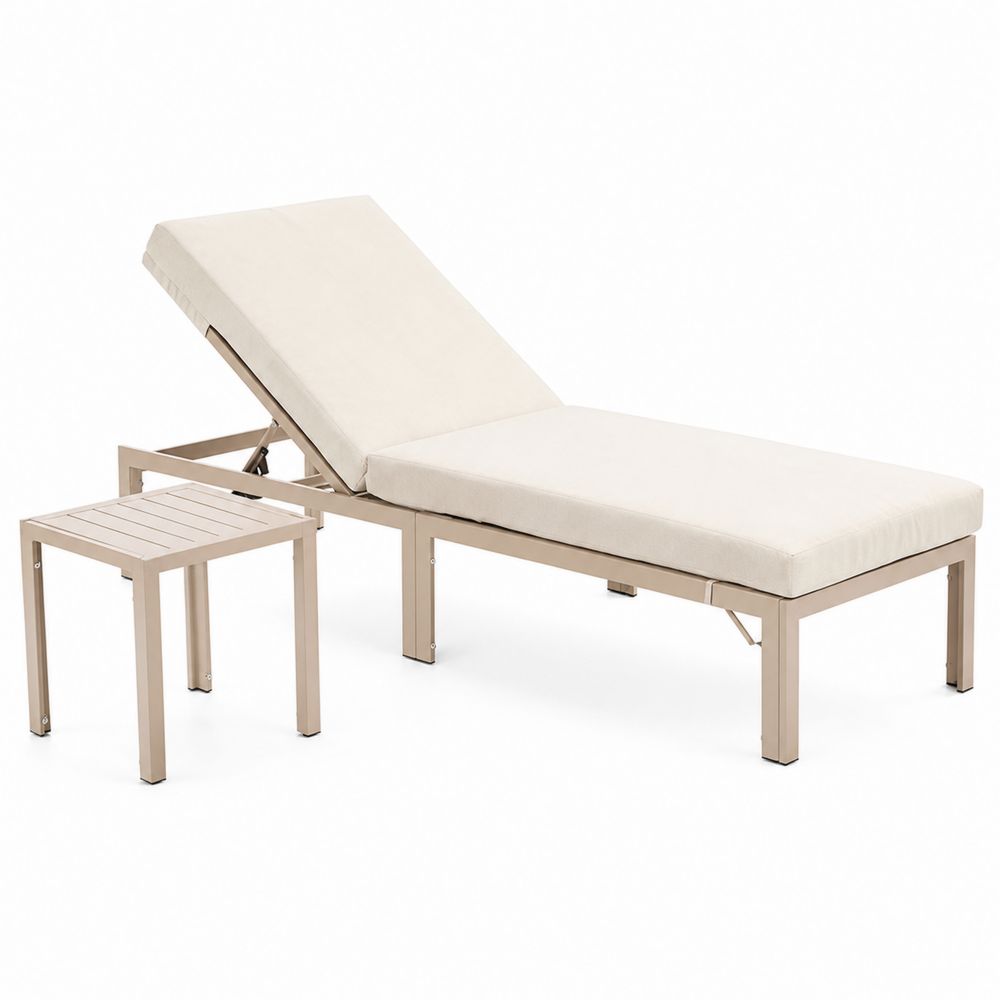 Sonnenliege-Set mit Beistelltisch Aluminium Beige Verstellbar 200 cm