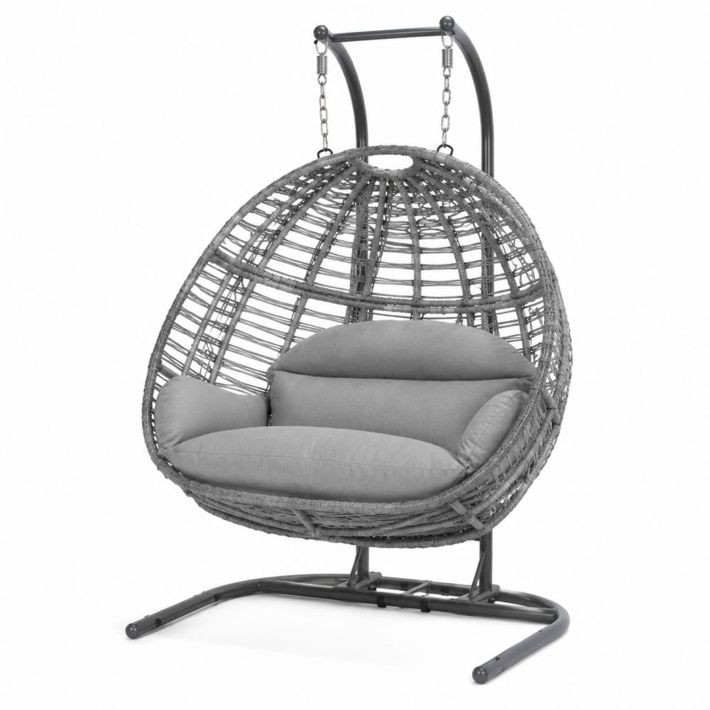 Runder Hängesessel aus Polyrattan Grau mit Stahlrahmen