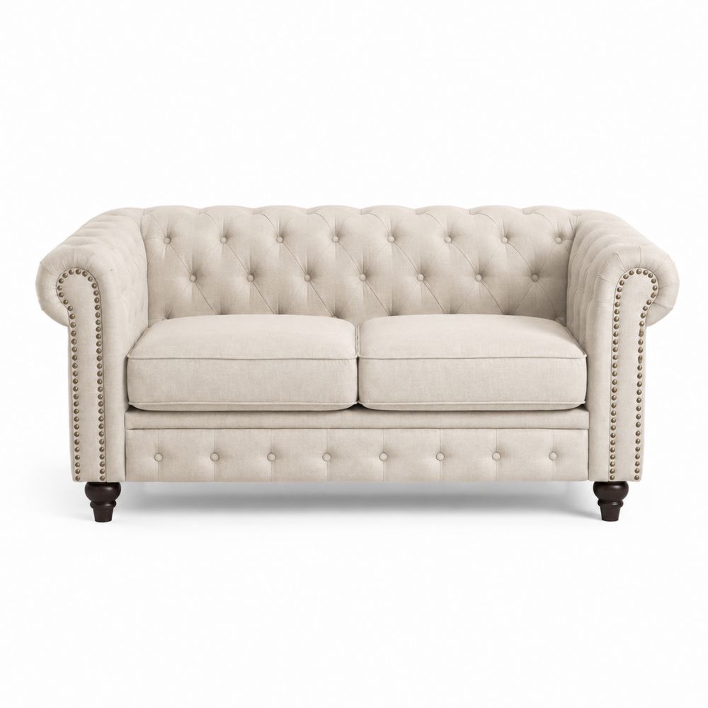 2-Sitzer Sofa Chesterfield Stoff Leinen Baumwolle Beige