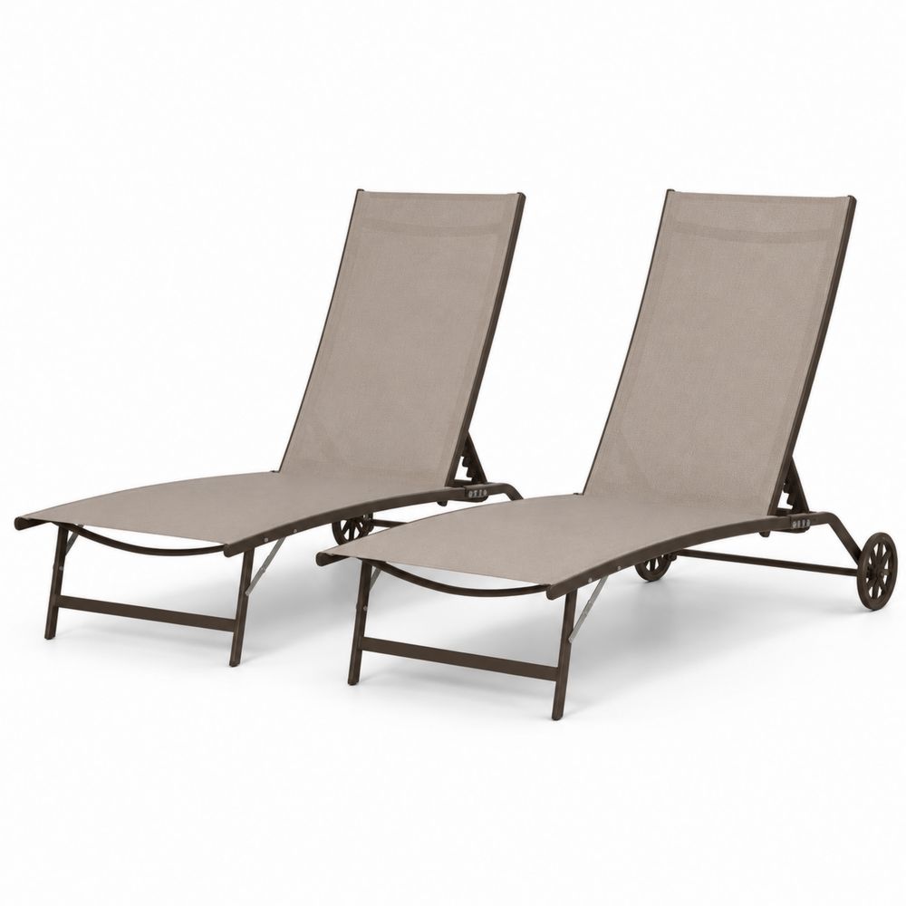 Outdoor Liegestuhl Set aus Aluminium und Textilene, Braun