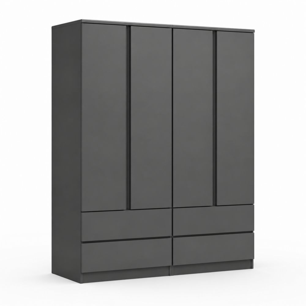 Kleiderschrank Grau 4 Türen 4 Schubladen MDF