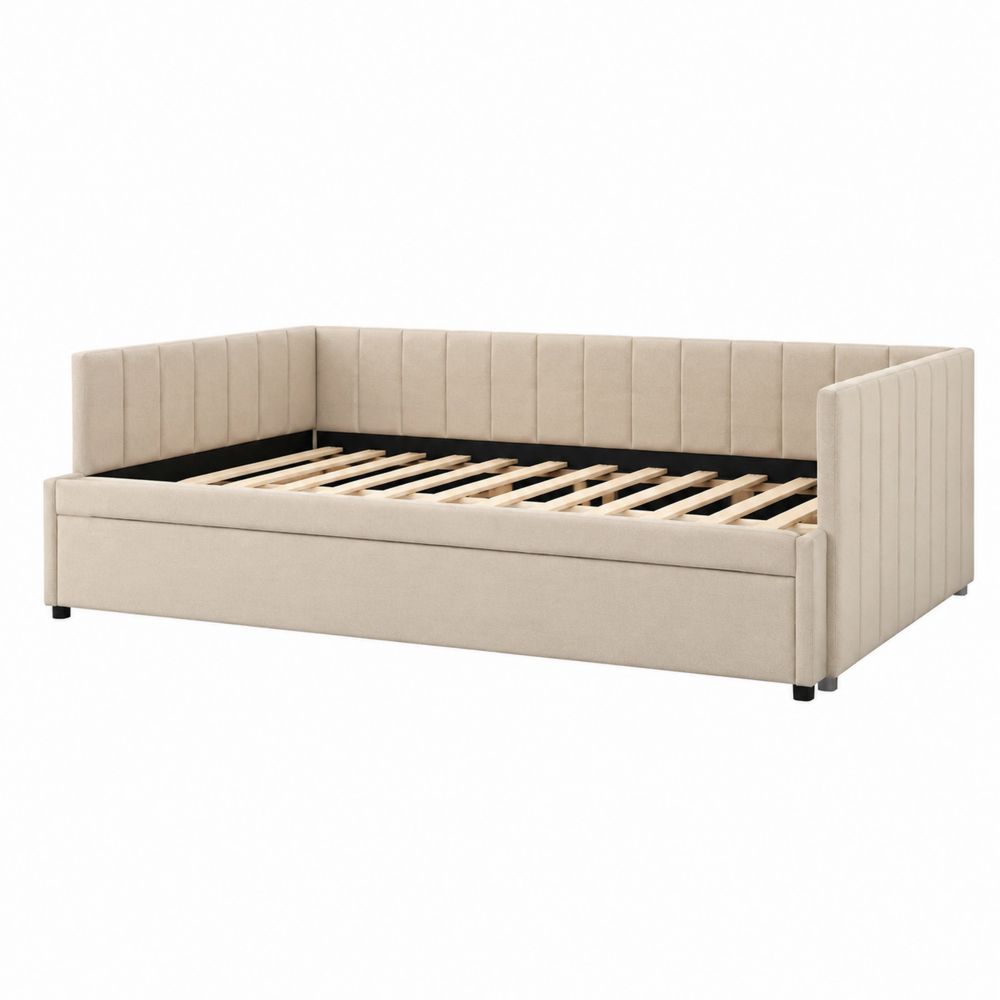 Eck-Tagesbett 200x90 cm Holz und Stoff Beige