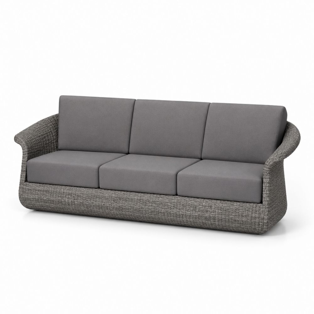 Gartensofa 3-Sitzer Geflecht Grau 200x80x70 cm