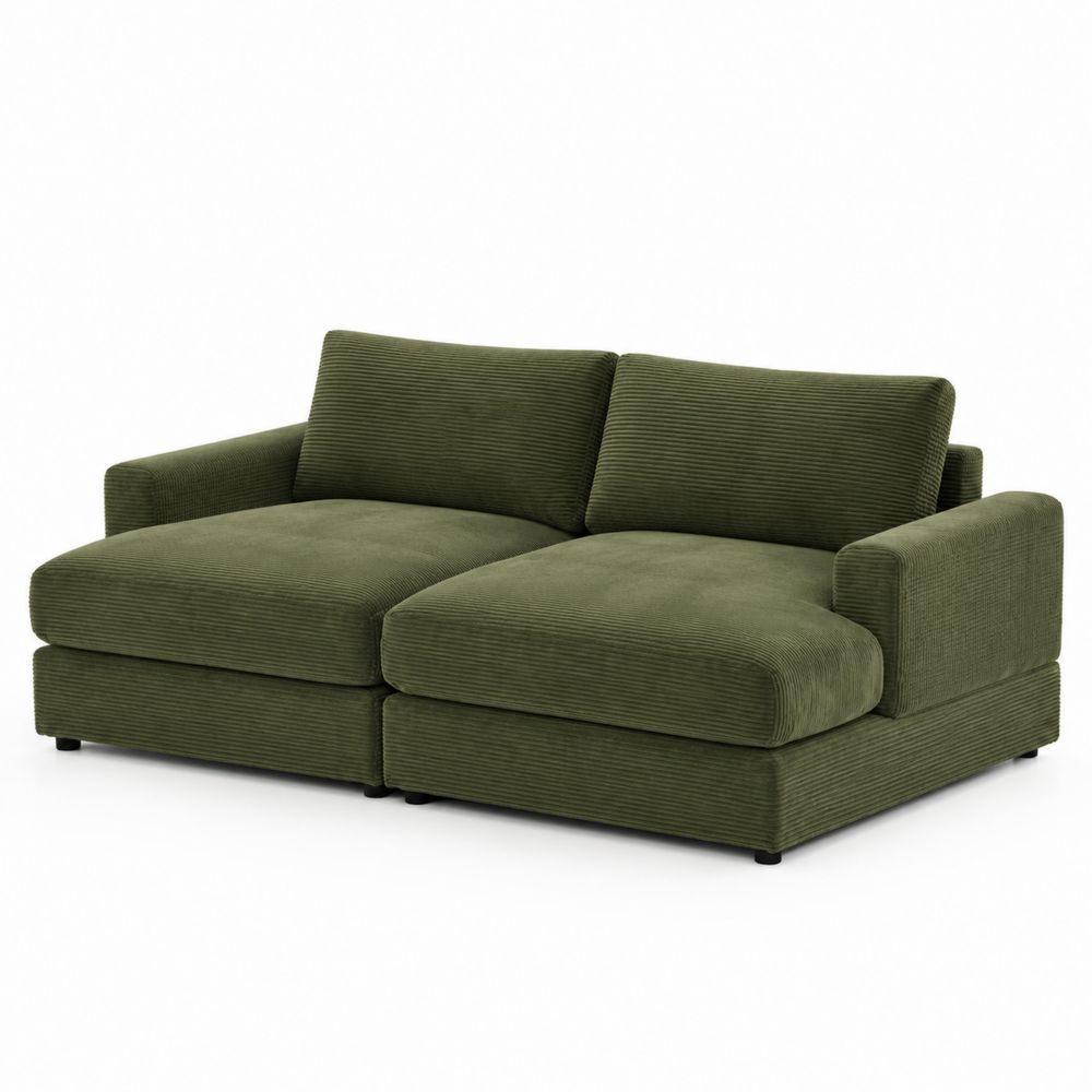 Ecksofa aus Cordgewebe Olivgrün