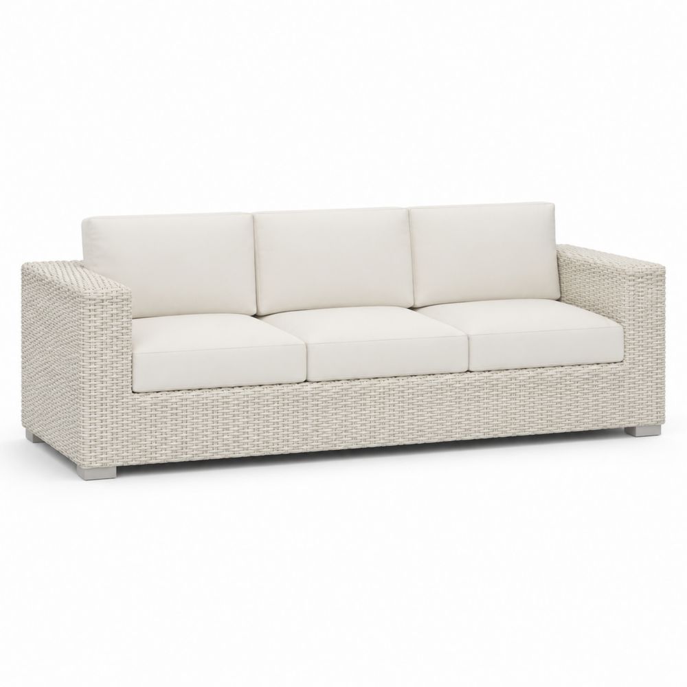Gartensofa Rattan 3-Sitzer Aluminiumrahmen Cremeweiß