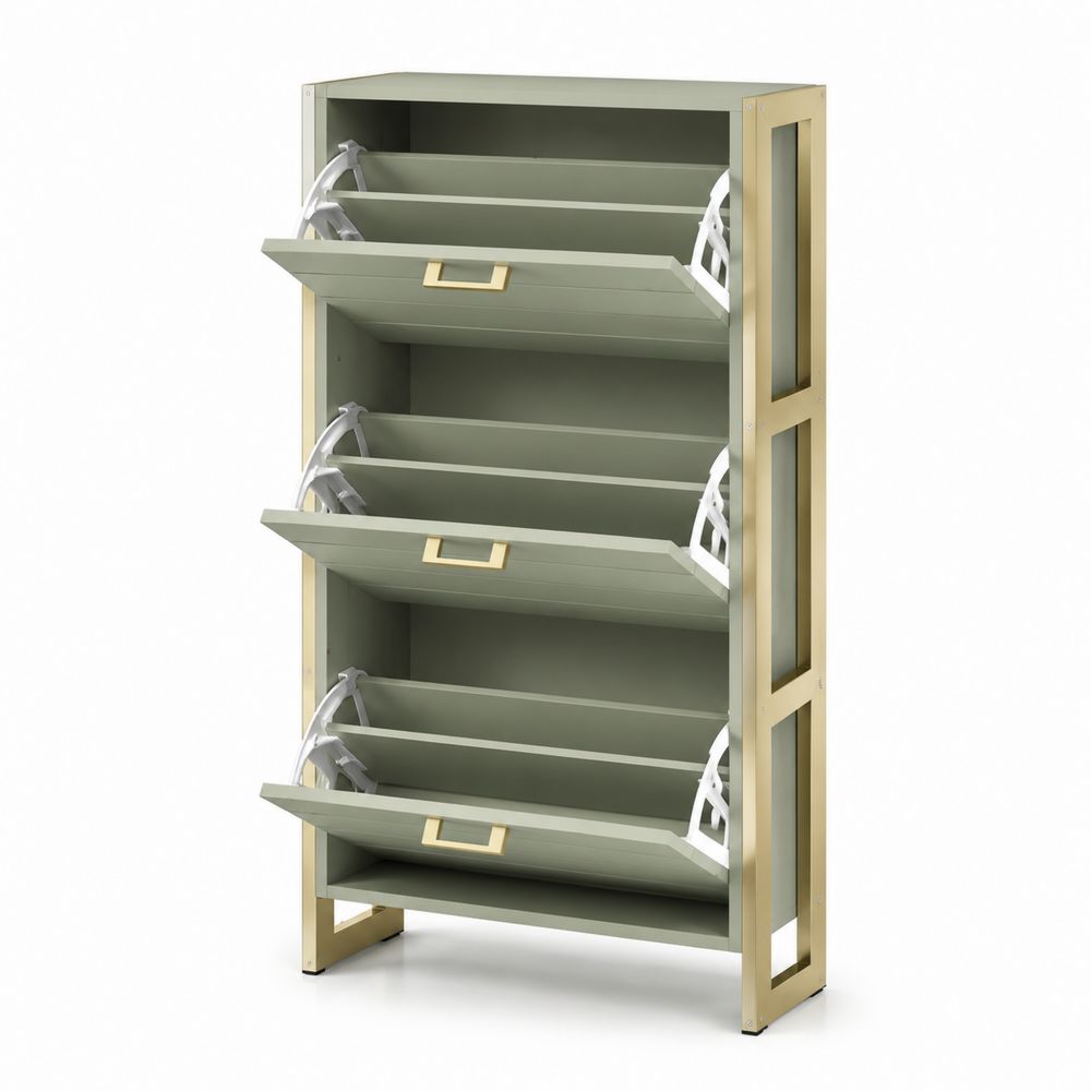 Schuhregal Klappbar Mehrschichtig MDF/Metall Grün 100x140x30cm