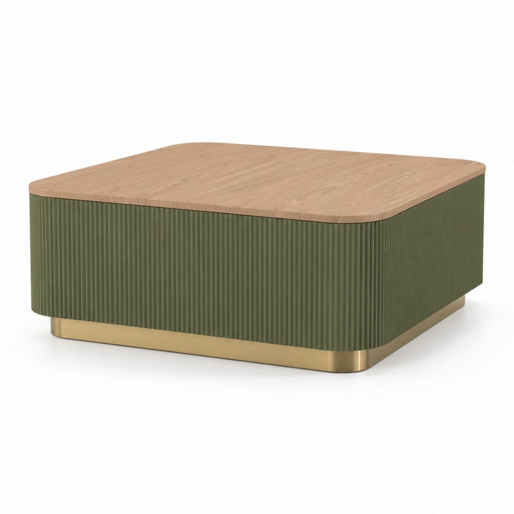 Quadratischer Couchtisch Holzoberfläche Metallbasis Grün 80cm