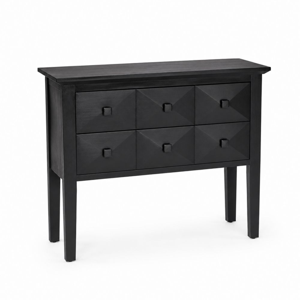 Massivholz-Konsolentisch mit 6 Schubladen Schwarz 100x30x75cm