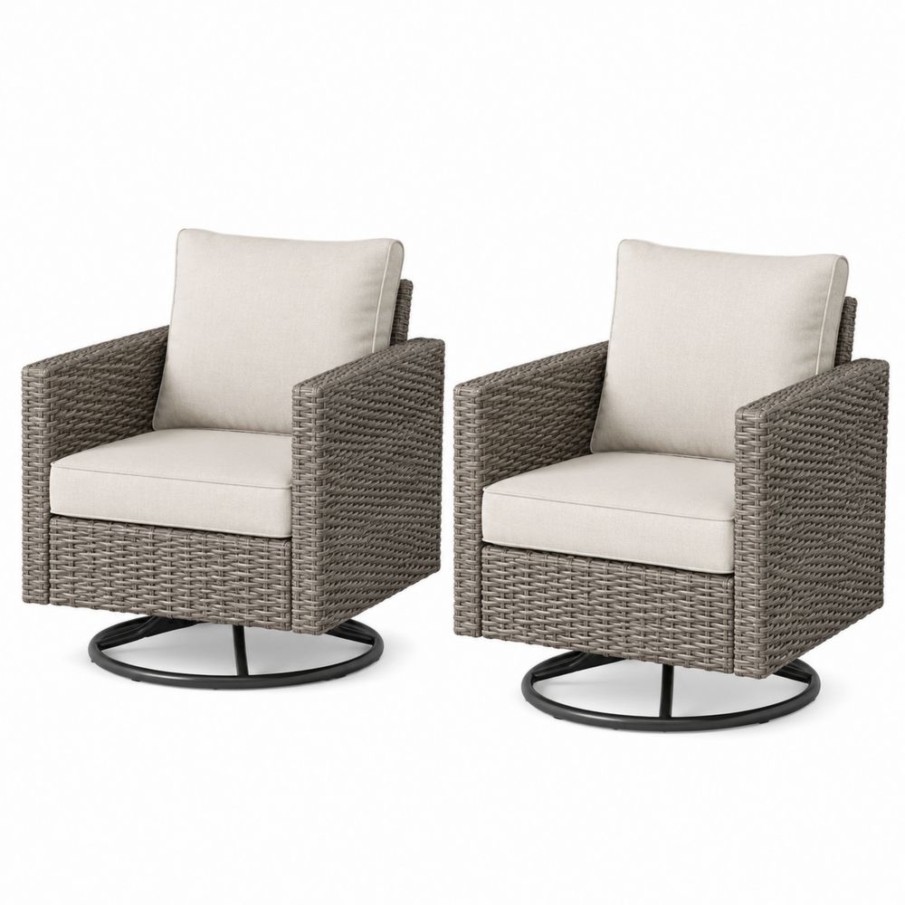 2er-Set Outdoor-Clubsessel Polyrattan Grau Beige
