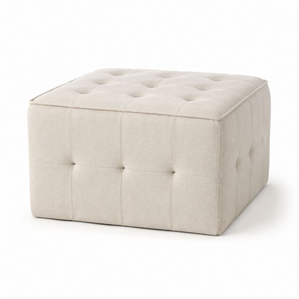 Quadratischer Fußhocker Leinen Beige 70x70x40 cm