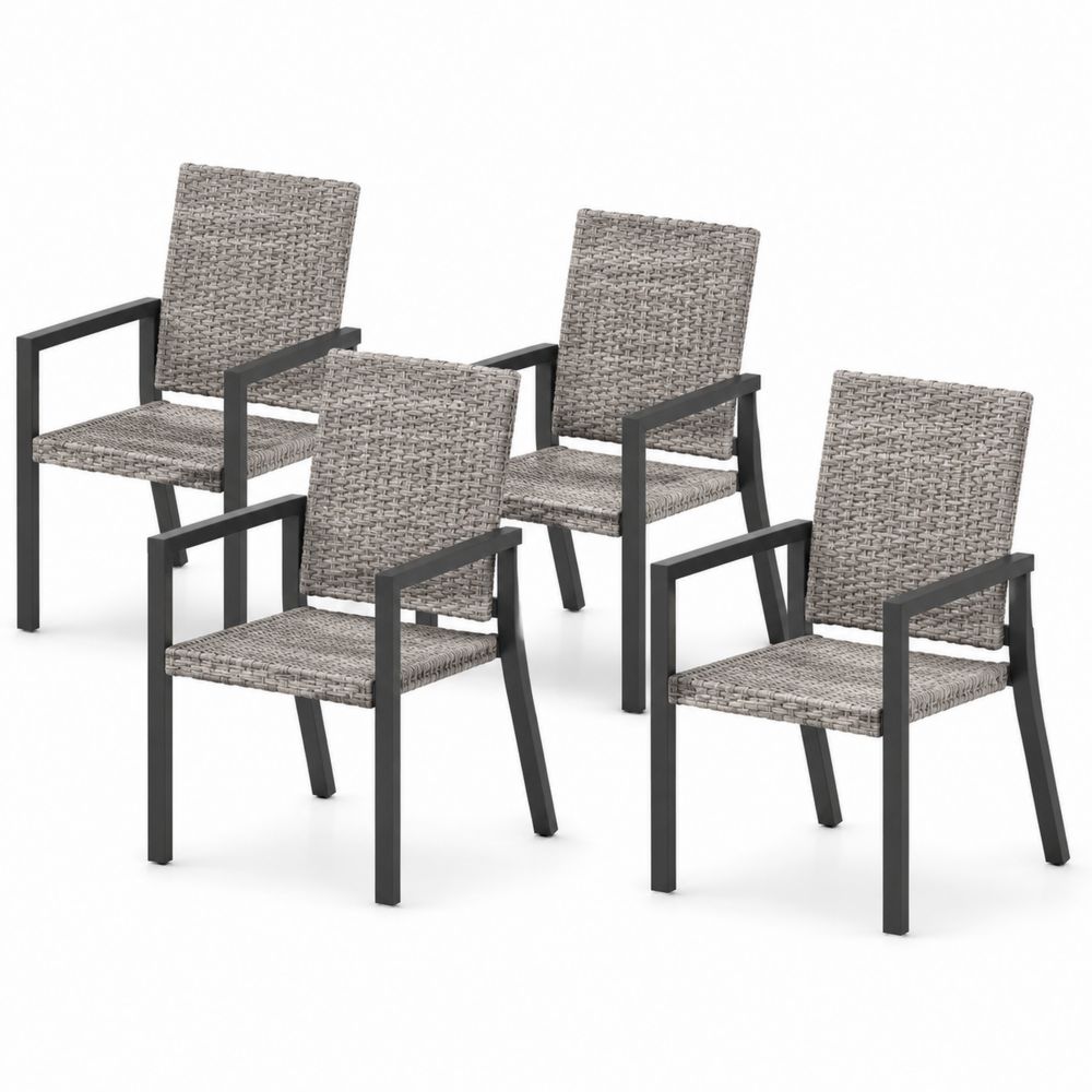 4er-Set Gartenstühle aus Aluminium und Polyrattan in Grau
