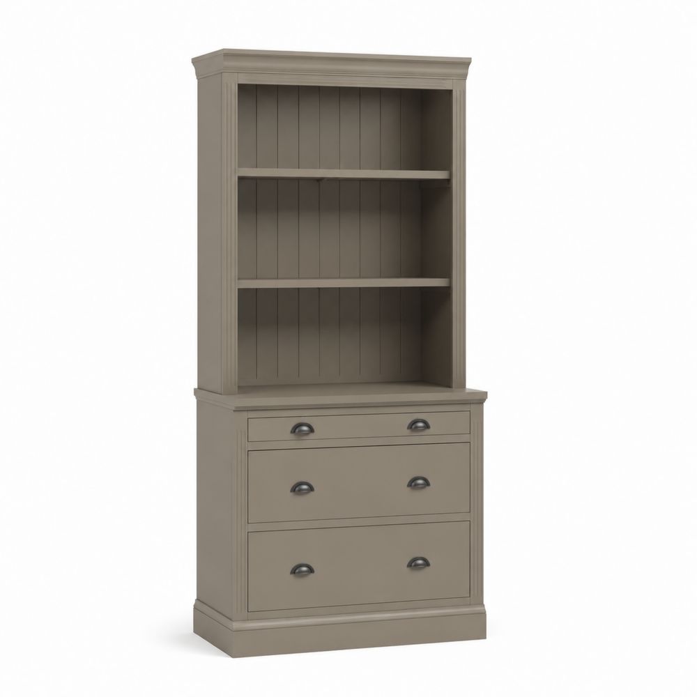 Bücherregal aus Massivholz mit Schubladen Grau 180cm x 90cm x 40cm