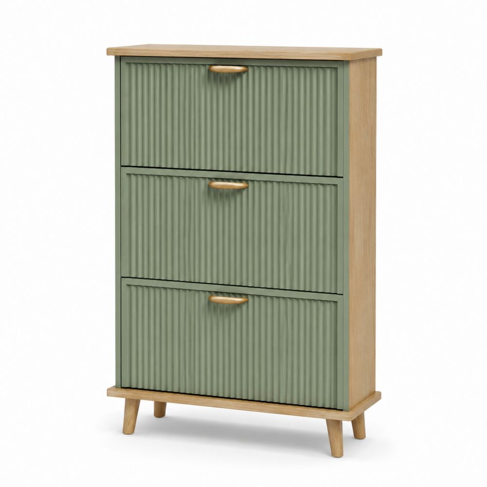 Schuhschrank aus Eichenholz und MDF mit 3 Klappen Grün