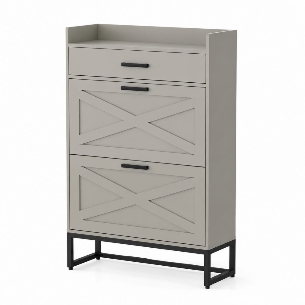 Schuhschrank aus Holz mit MDF und Metallgestell Grau 112x60x30 cm