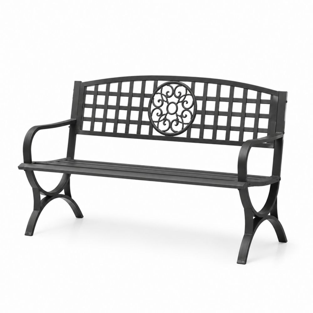 Metall Gartenbank mit Rückendekoration 127x60x85 cm Schwarz