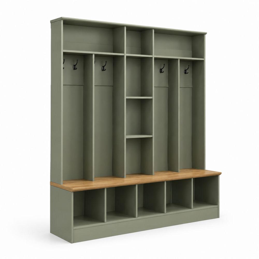 Garderobenkombination aus MDF mit Sitzbank und Eichenholz Grun 200x180x35cm