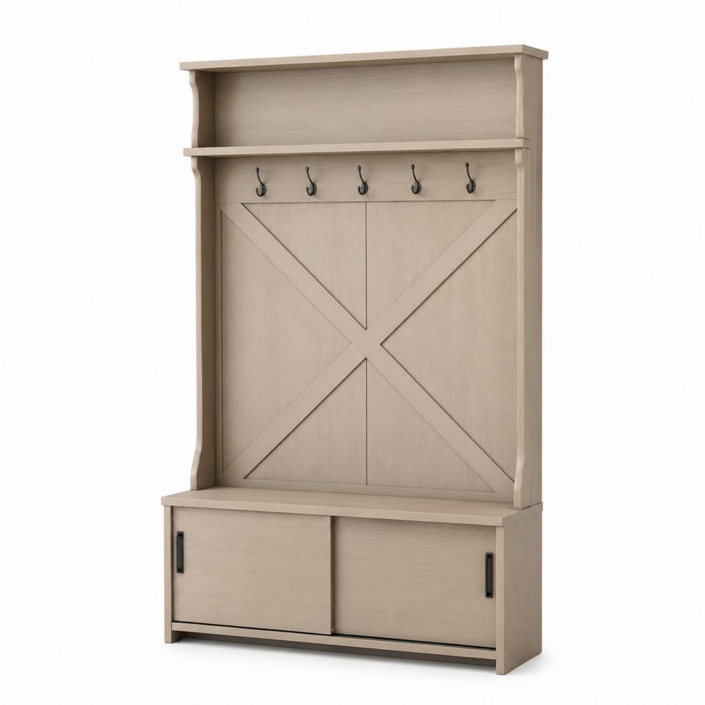 Garderobenkombination Massivholz Beige 190cm Höhe x 120cm Breite x 40cm Tiefe