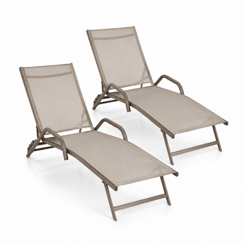 2er-Set Aluminium Textilgewebe Liegestühle Beige