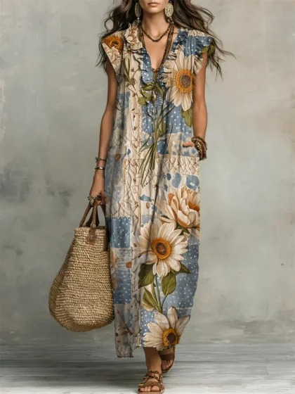 Women's Comfortable Cotton Linen Sleeveless Dress