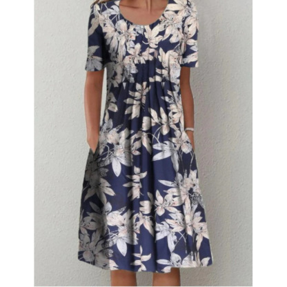 Women's Round Neck Short Sleeve Floral Print Dress