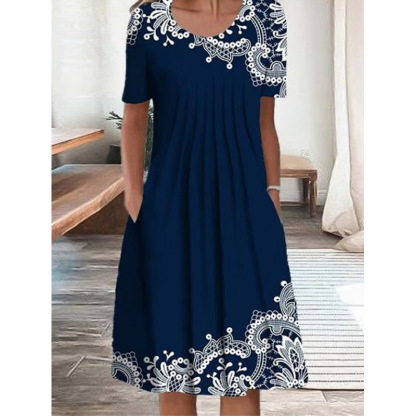 Women's Round Neck Short Sleeve Floral Print Dress