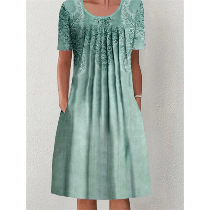 Women's Round Neck Short Sleeve Floral Print Dress