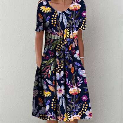 Women's Round Neck Short Sleeve Floral Print Dress