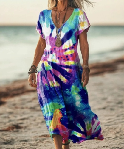 Women's Short Sleeve Spring Floral Print V Neck Casual Dress