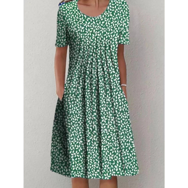 Women's Round Neck Short Sleeve Floral Print Dress