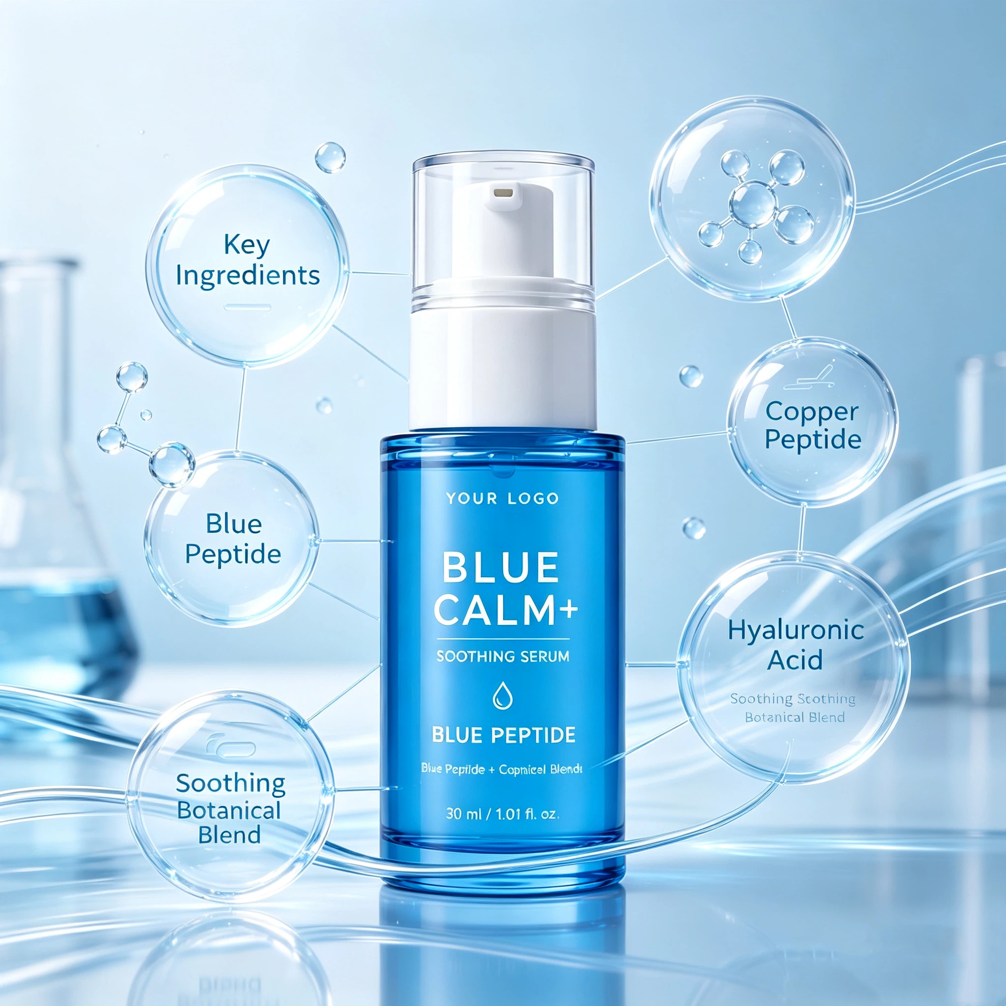 Private Label Blue Calm+ Soothing Serum OEM/ODM | Custom Peptide Facial Serum Manufacturer
