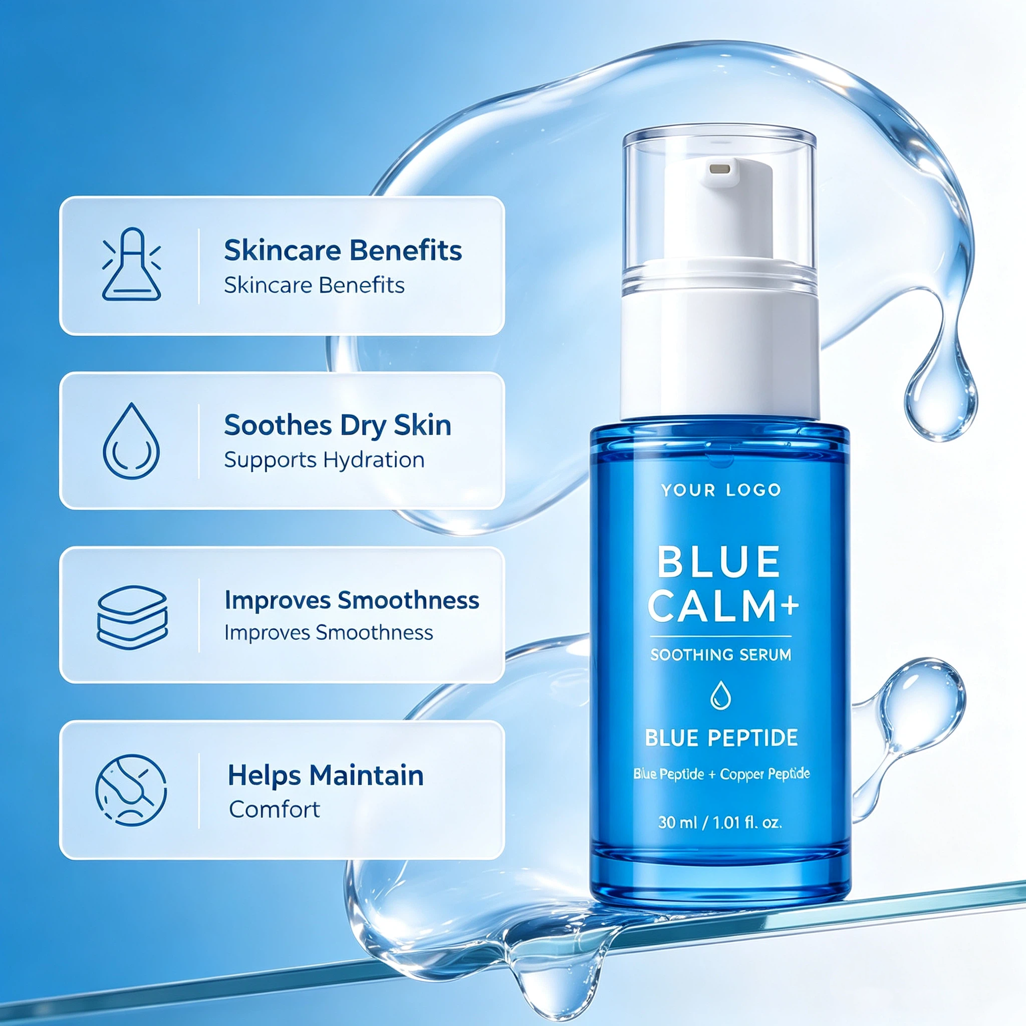 Private Label Blue Calm+ Soothing Serum OEM/ODM | Custom Peptide Facial Serum Manufacturer
