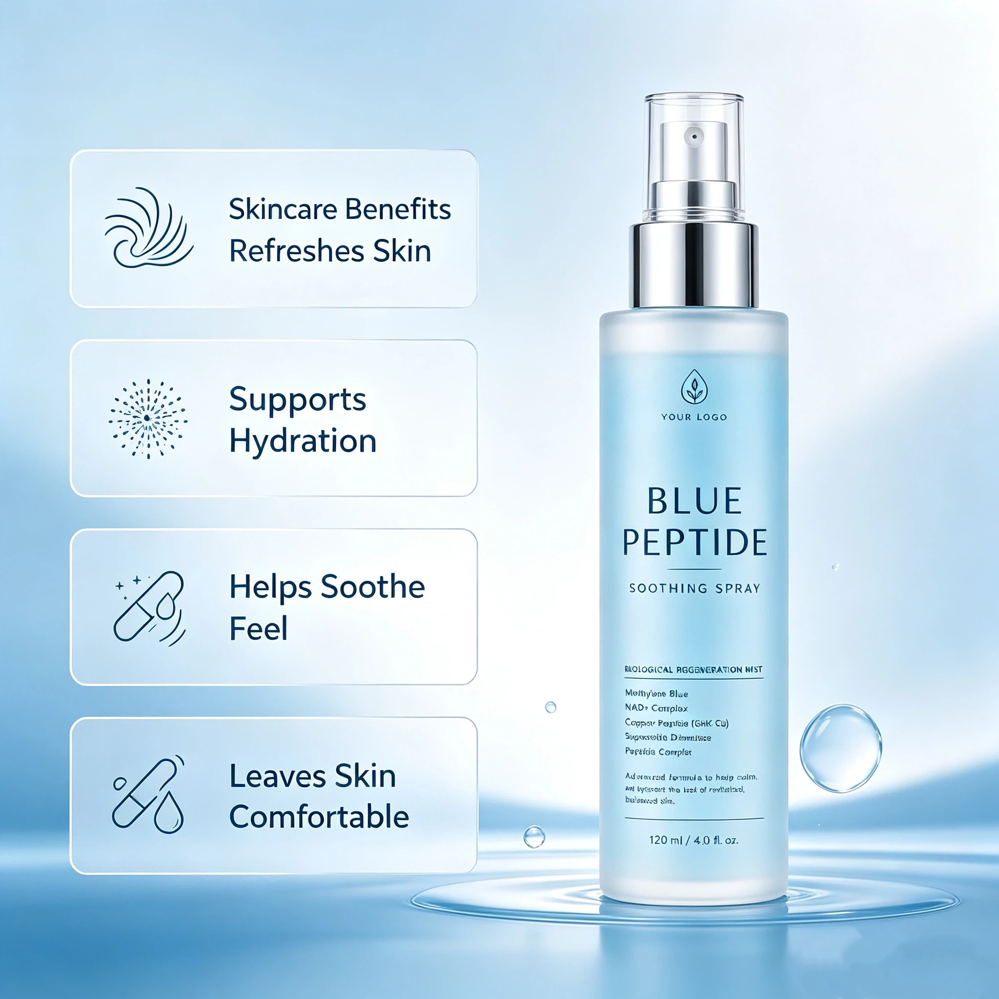 Private Label Blue Peptide Soothing Spray OEM/ODM | Custom Facial Mist Manufacturer