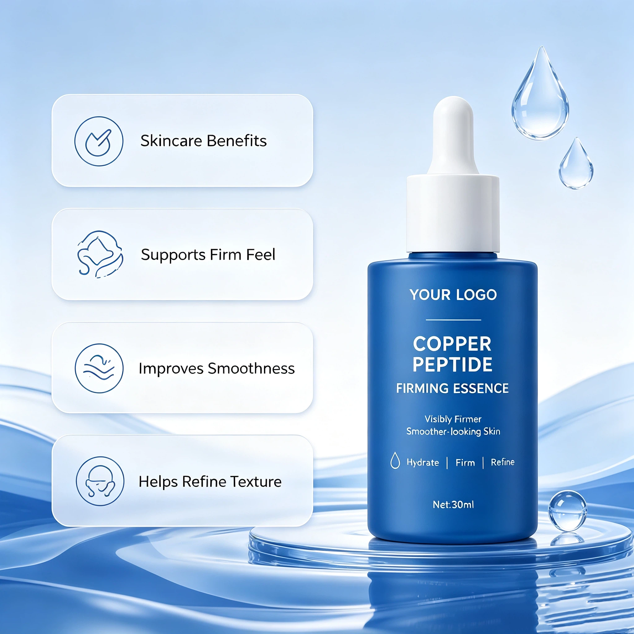 Private Label Copper Peptide Firming Essence OEM/ODM | Custom Facial Serum Manufacturer