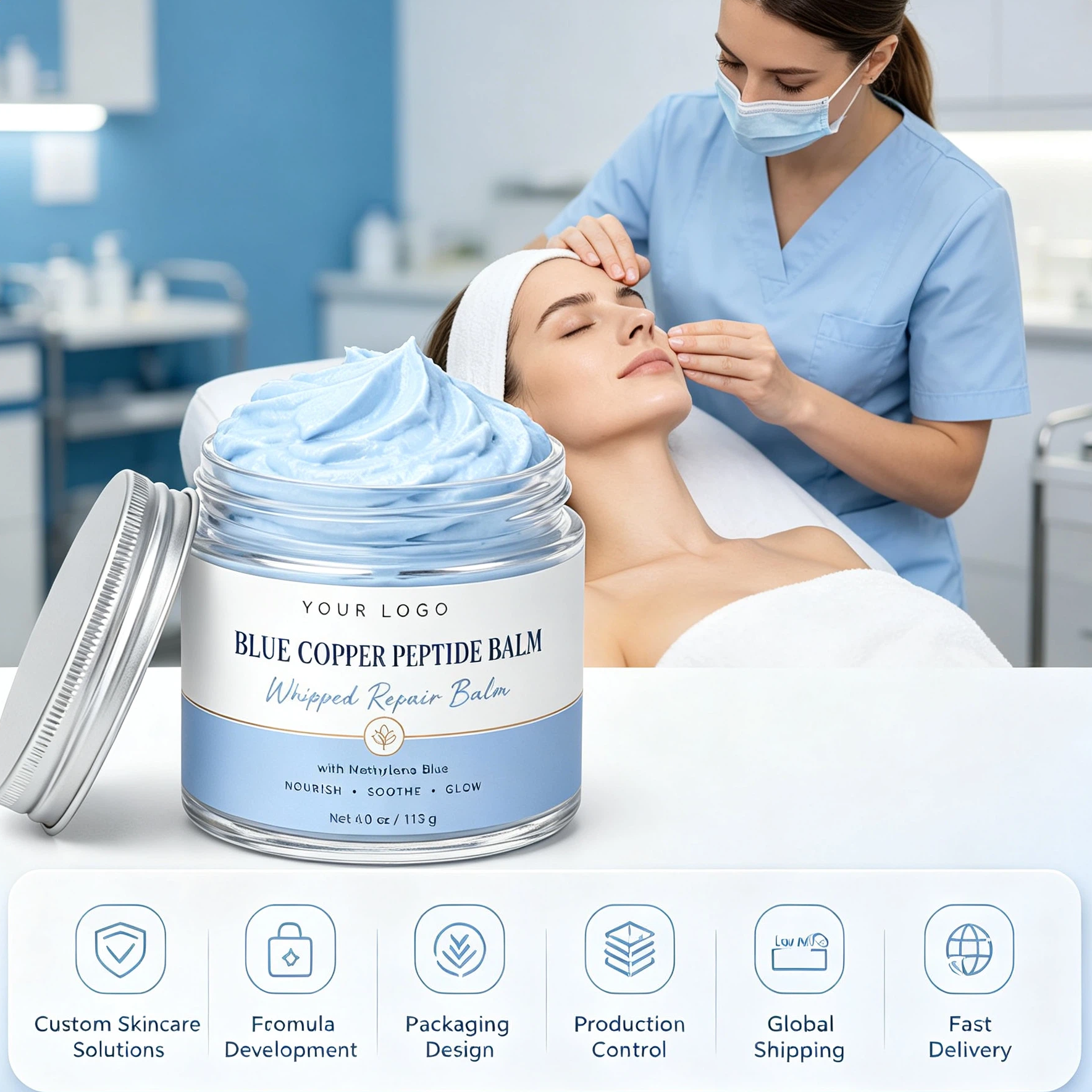 Private Label Blue Copper Peptide Whipped Balm OEM/ODM | Custom Facial Moisturizer Manufacturer