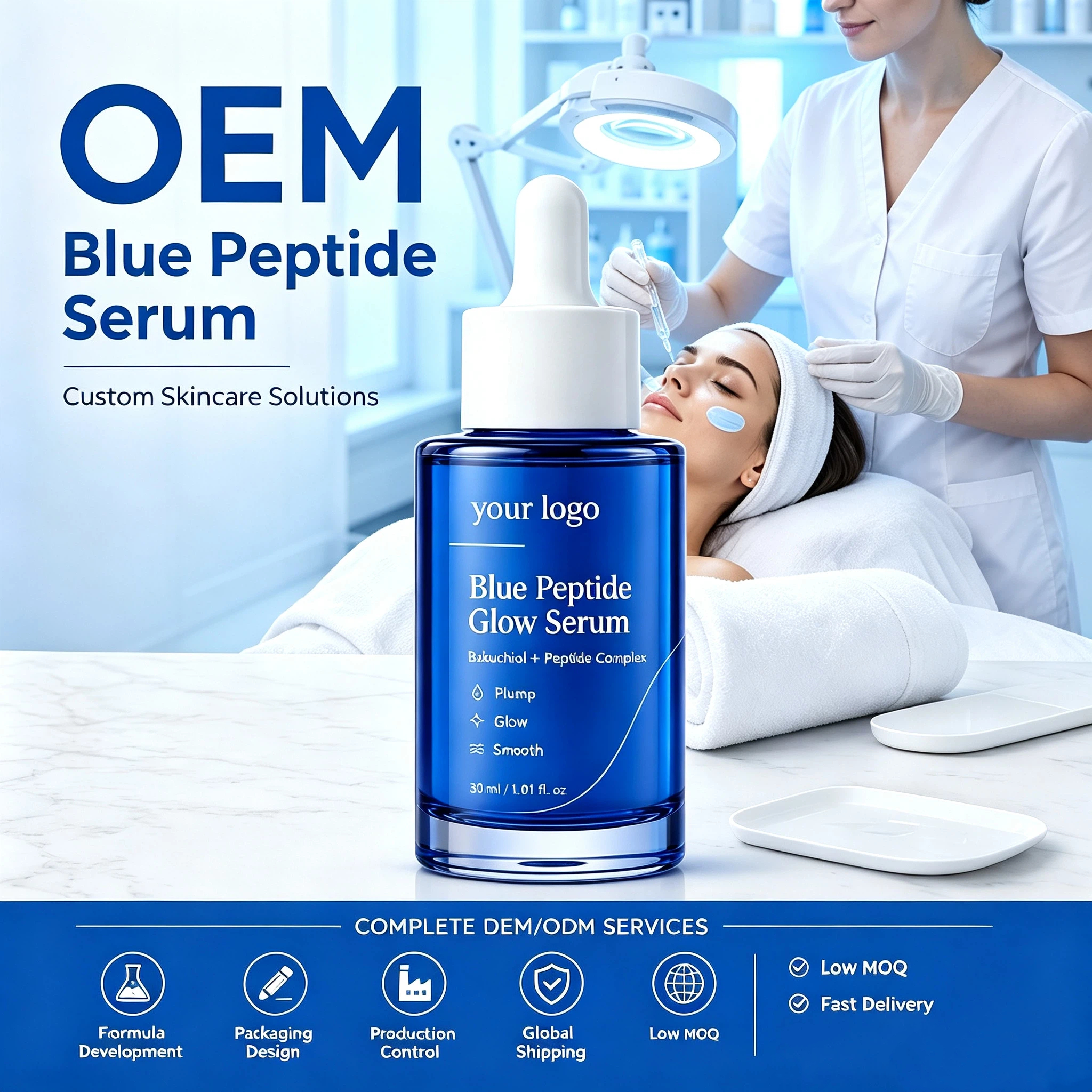 OEM Private Label Blue Peptide Glow Serum – Custom Skincare Manufacturing Service